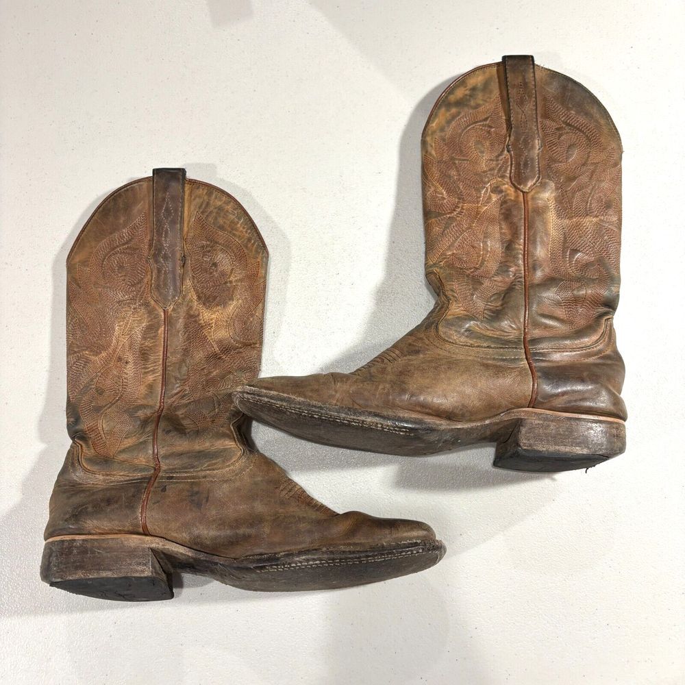 JB Dillon Western Boots Men's 7 1/2 D Brown Leather Embroidered‎ Cowboy